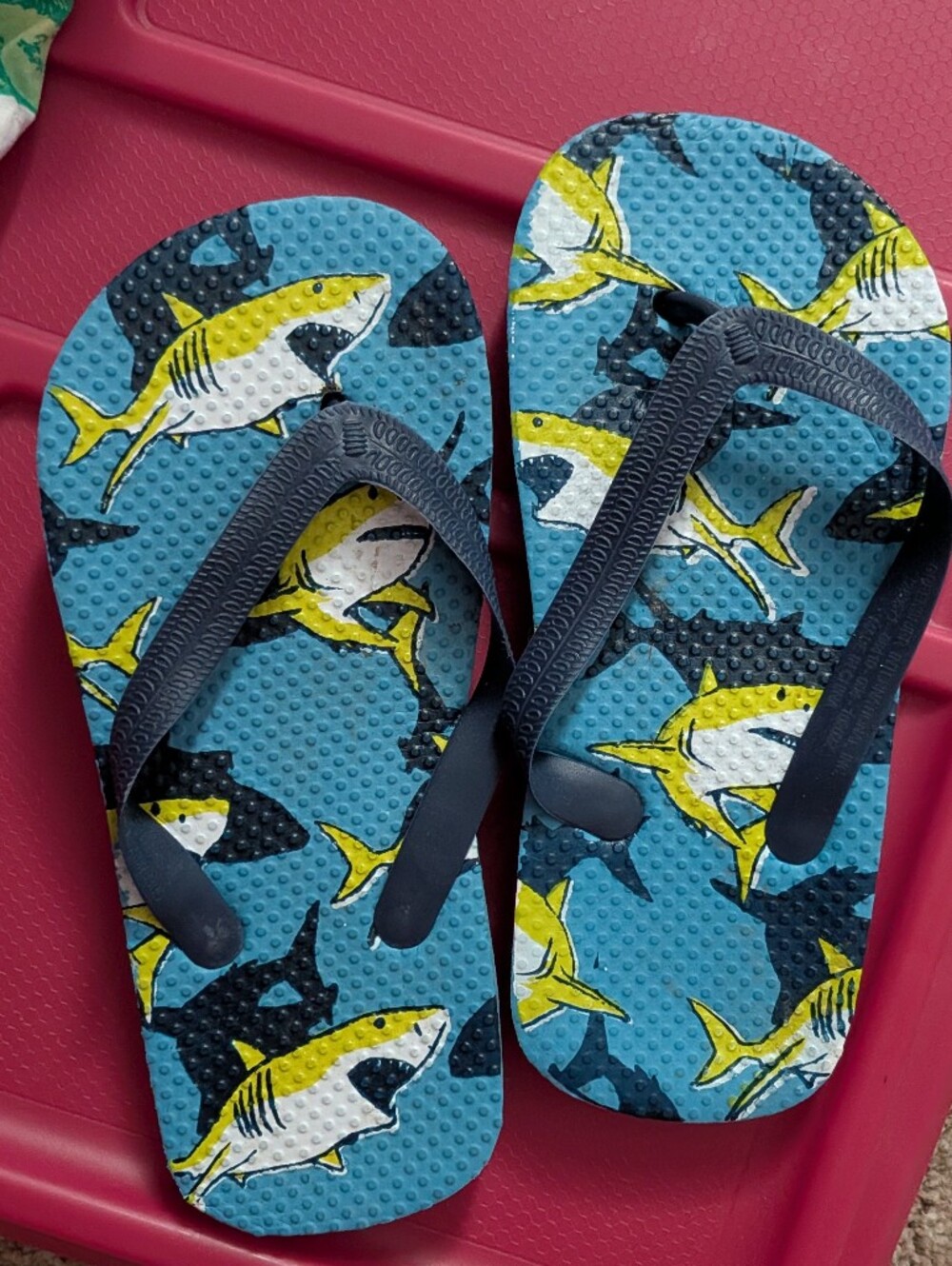 Kids Blue & Yellow Shark Print Flip Flops